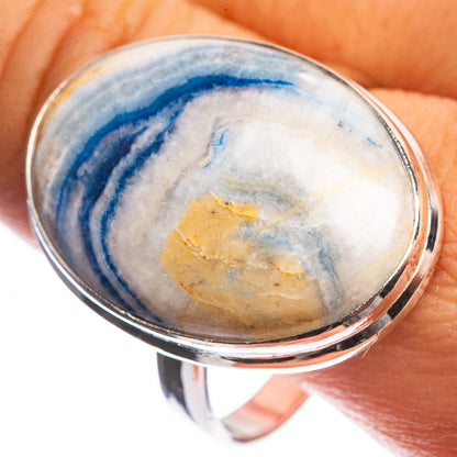 Large Blue Scheelite 925 Sterling Silver Ring Size 13.5