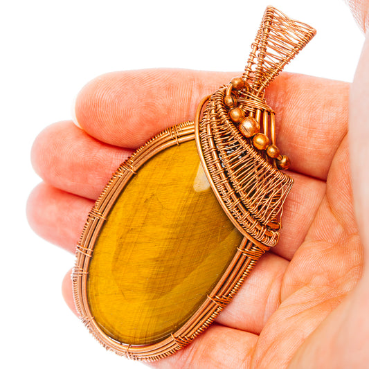 Tiger's Eye Wire Wrap Pendant 3" (Copper)
