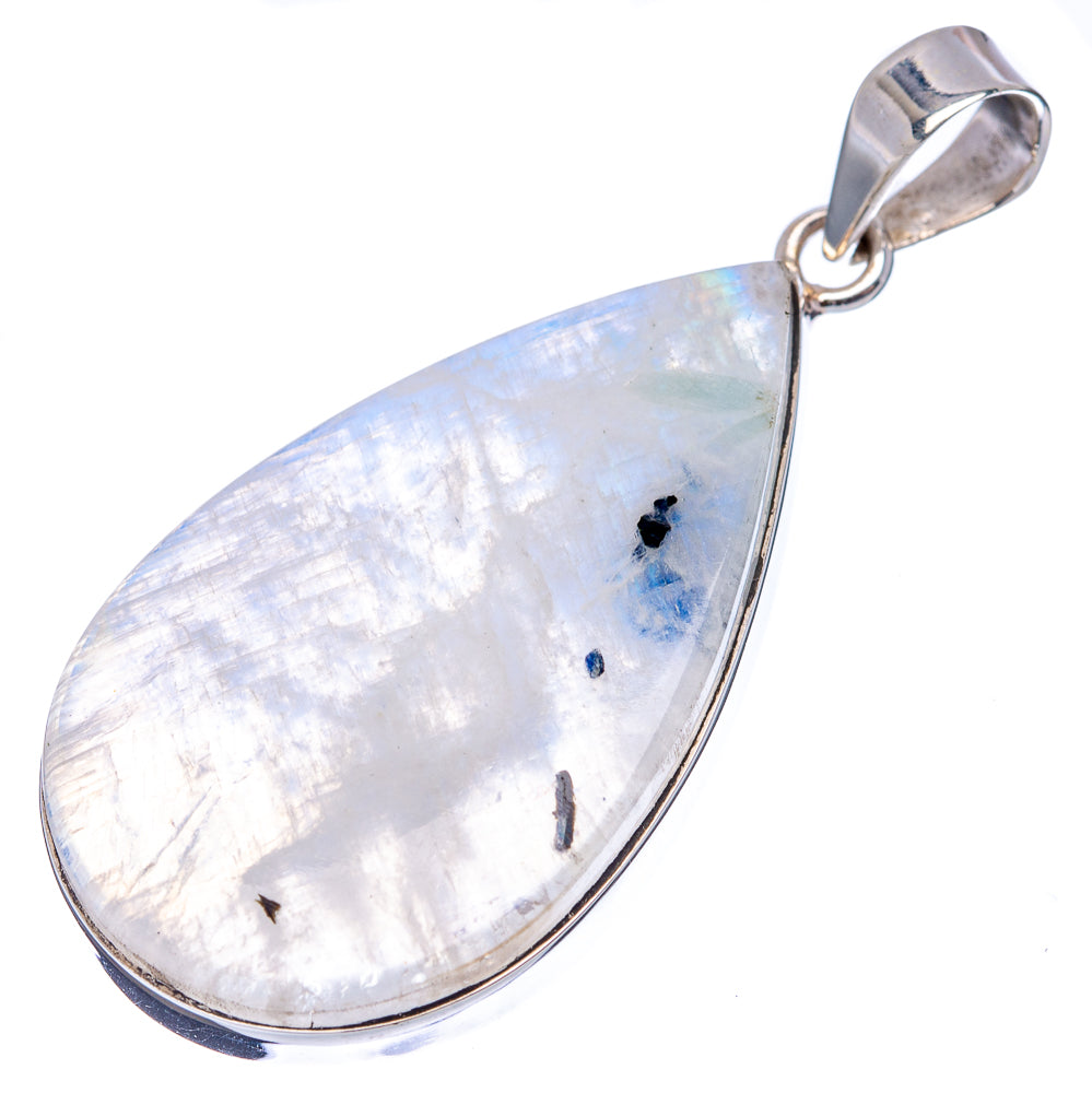 Sterling silver teardrop rainbow moonstone pendant with loop bail