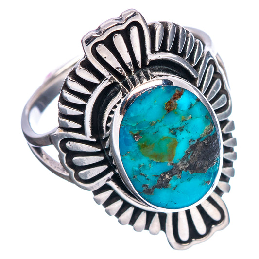 Oval turquoise ring in .925 sterling silver with detailed sunburst bezel and openwork band