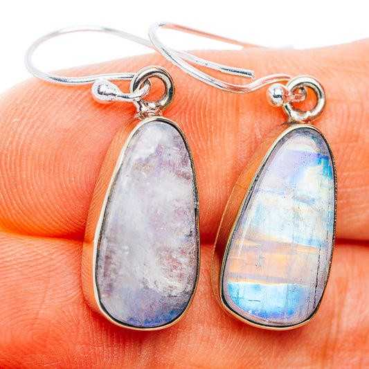 Rainbow Moonstone Earrings 1 3/8" (German Silver)