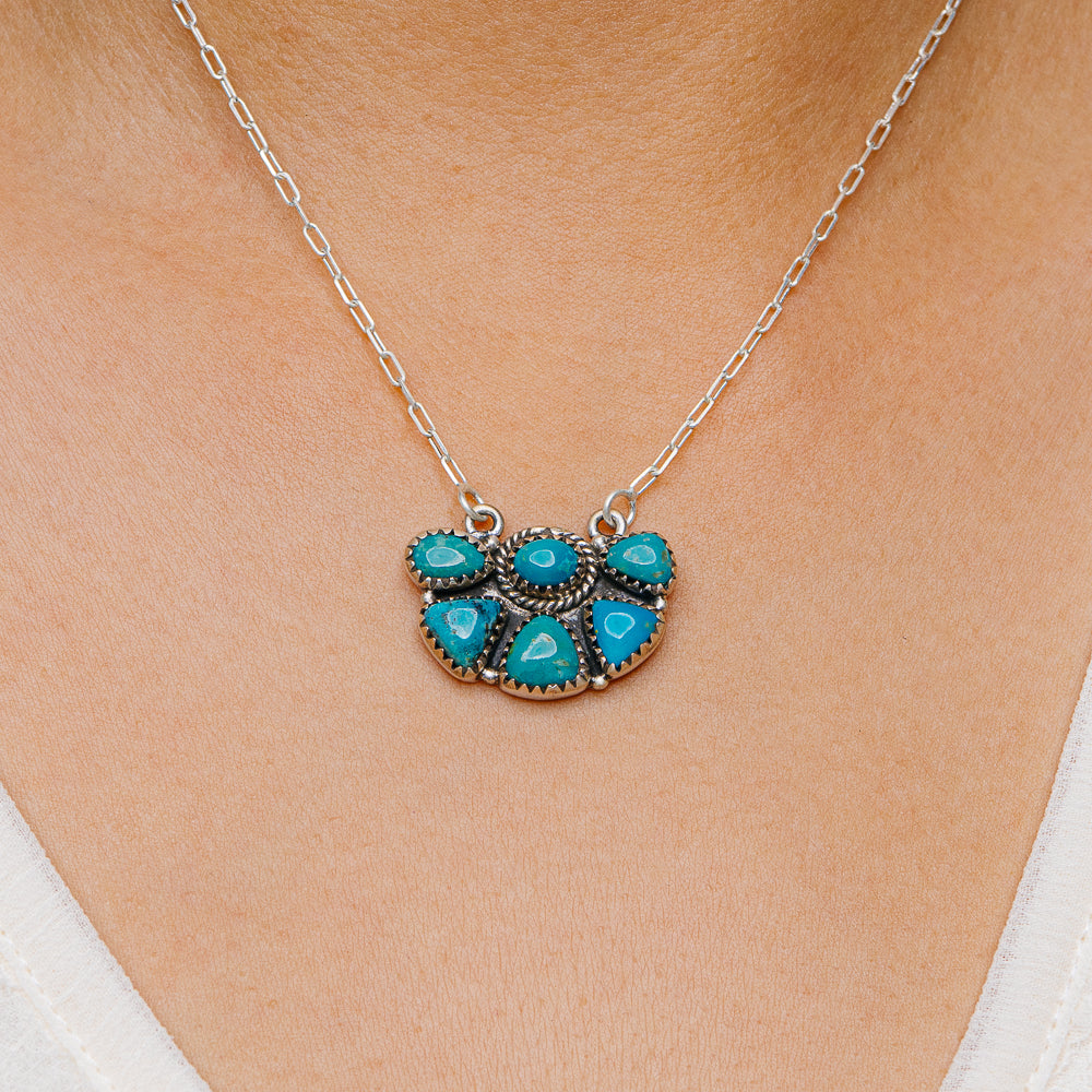 Southwestern Style King's Manassa Turquoise Necklace 17 to 18" (.925 Sterling Silver)