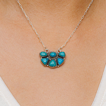 Southwestern Style King's Manassa Turquoise Necklace 17 to 18" (.925 Sterling Silver)