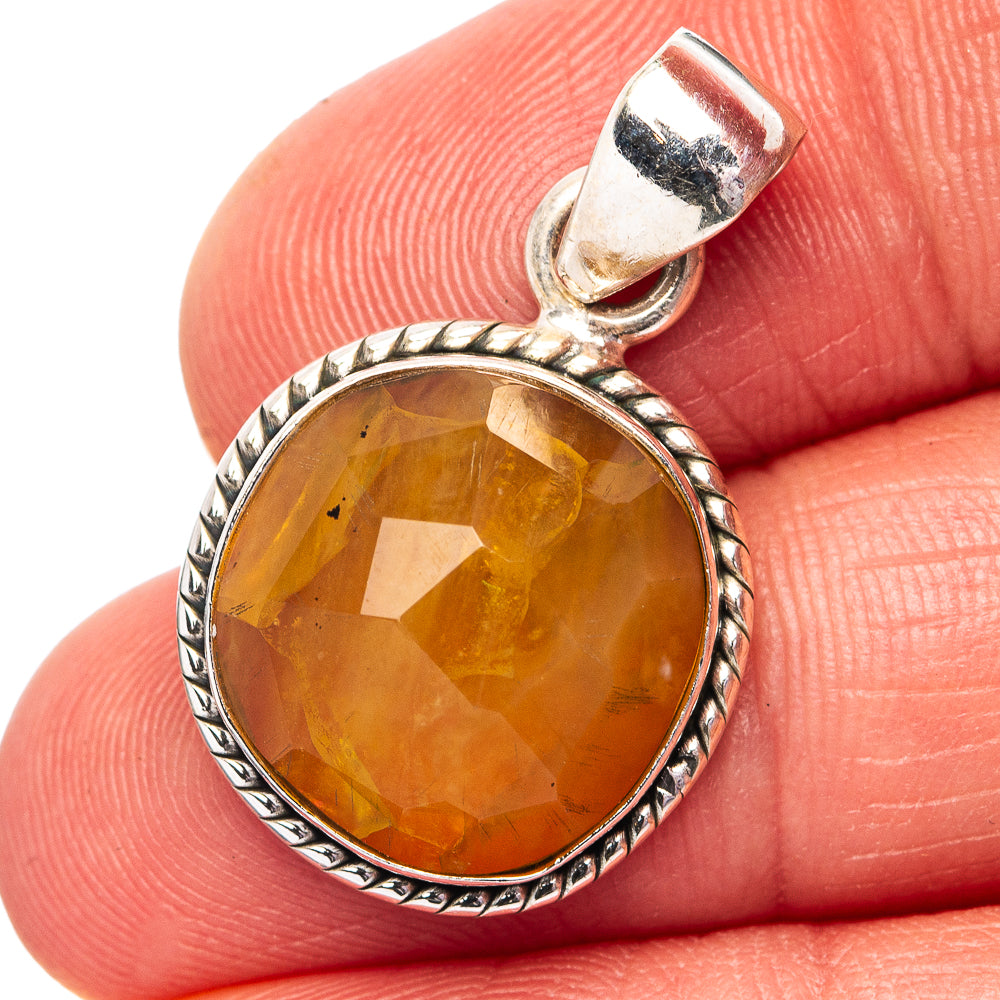 Amber Pendant 1 1/8" (.925 Sterling Silver)