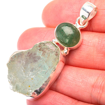 Raw Aquamarine, Green Aventurine Pendant 1 7/8" (925 Sterling Silver) PD38531