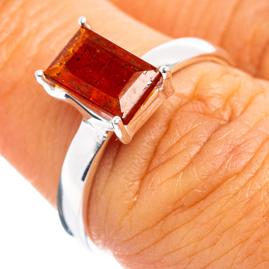 Orange kyanite statement ring in .925 sterling silver, square-cut orange gemstone, prong set