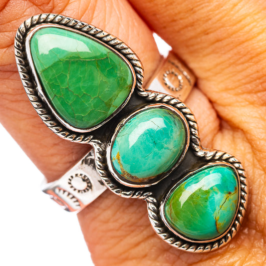 Turquoise cabochon triple-stone ring in .925 sterling silver, adjustable band