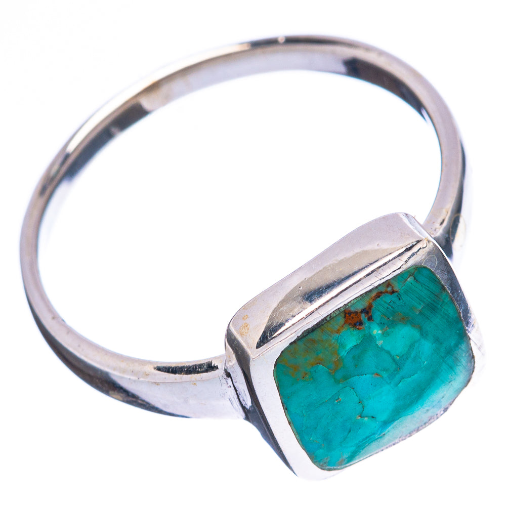 Square turquoise cabochon silver ring, open-top side profile, bezel set