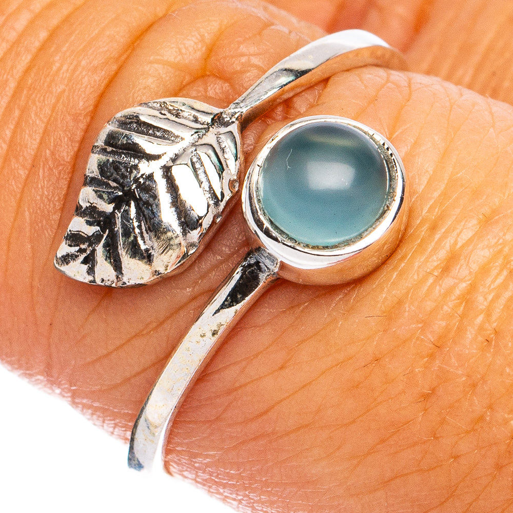 Dainty Aqua Chalcedony Leaf Ring Size 8 (925 Sterling Silver) R8557