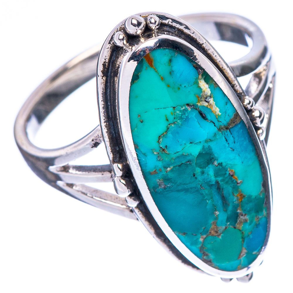 Sterling silver turquoise oval ring, openwork shoulders and bezel set cabochon