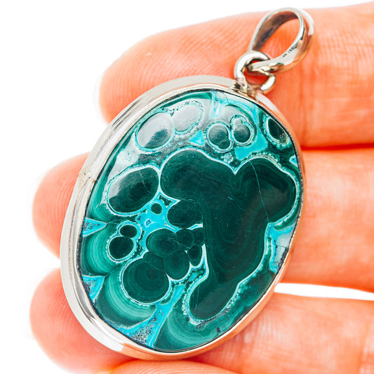 Malachite In Chrysocolla Pendant 1 3/4" (German Silver)