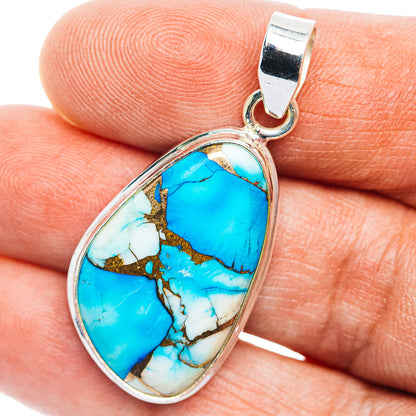 Ice Blue Dahlia Mohave Turquoise Pendant 1 5/8" (.925 Sterling Silver)