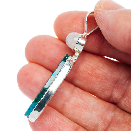 Sterling silver pendant bar with green-blue malachite/chrysocolla inlay detail