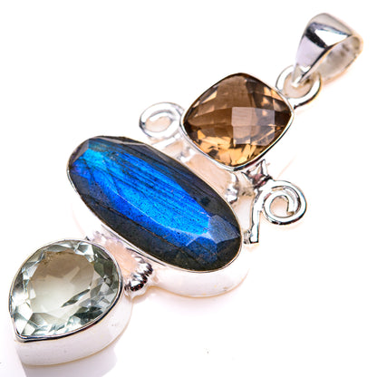 Labradorite, Green Amethyst, Smoky Quartz Pendant 2" (925 Sterling Silver) PD38590