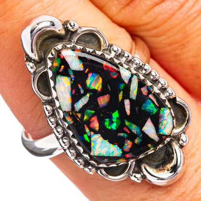Southwestern Style Mosaic Opal Ring Size 9 Adjustable (.925 Sterling Silver)