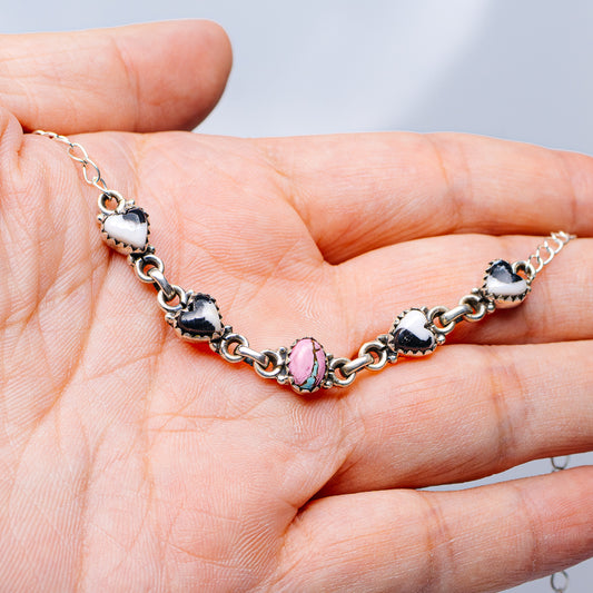 Southwestern Style White Buffalo Turquoise, Cotton Candy Turquoise Bracelet 8 5/8" (.925 Sterling Silver)