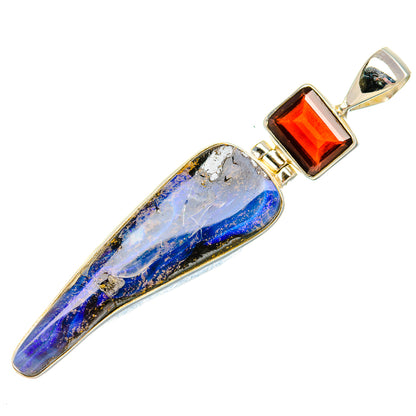 Boulder Opal, Garnet Pendant 2 1/4" (925 Sterling Silver) PD37879