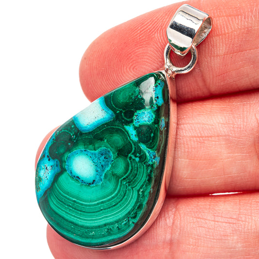 Teardrop malachite and chrysocolla pendant detail with .925 sterling silver bail