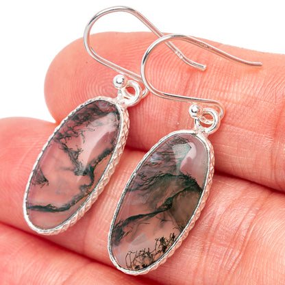 Green Moss Agate 925 Sterling Silver Earrings 1 3/8" (925 Sterling Silver) E1449