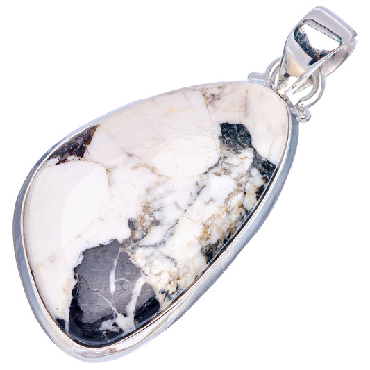 Oval sterling silver pendant with large white-and-black stone cabochon and top bail
