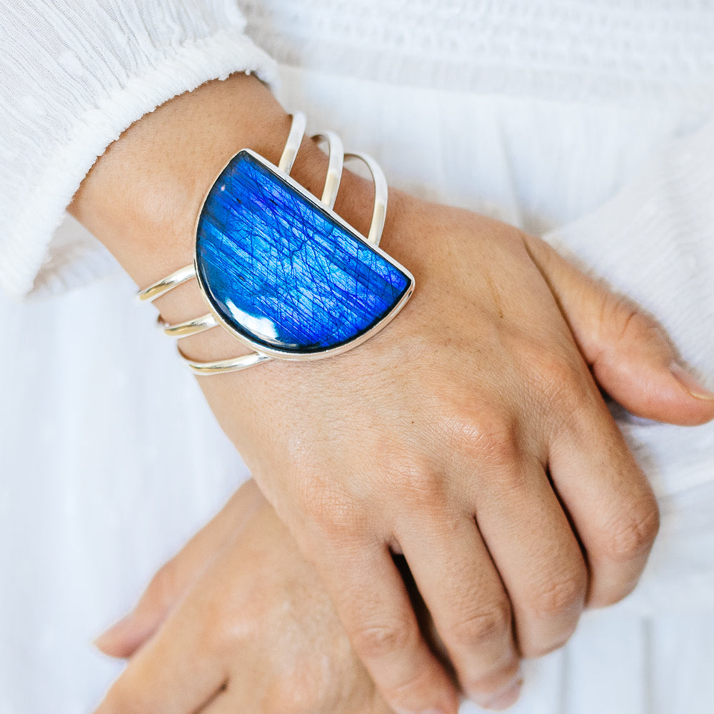 Labradorite Cuff Bracelet (925 Sterling Silver) BR90292