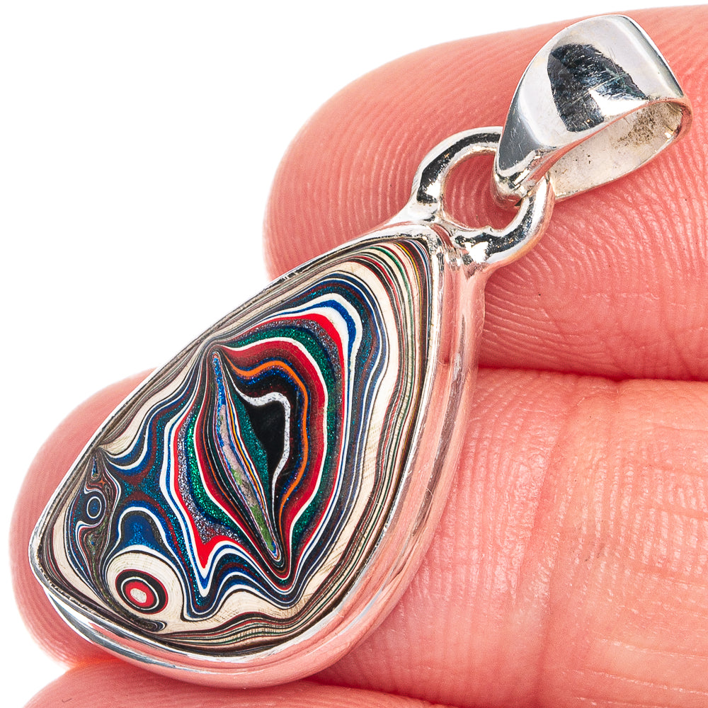 Sterling silver teardrop pendant with multicolor marbled stone and metal bail