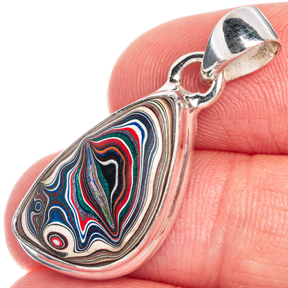 Sterling silver teardrop pendant with multicolor marbled stone and metal bail