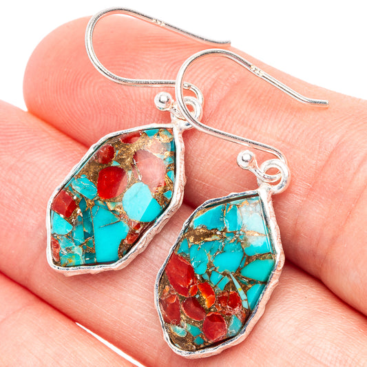 Coral Turquoise Matrix Earrings 1 3/8" (925 Sterling Silver) E2448