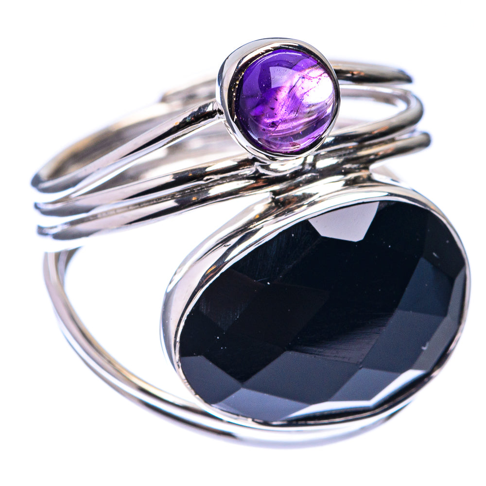 Premium Black Onyx, Amethyst Ring Size 7.75 (925 Sterling Silver) R141748