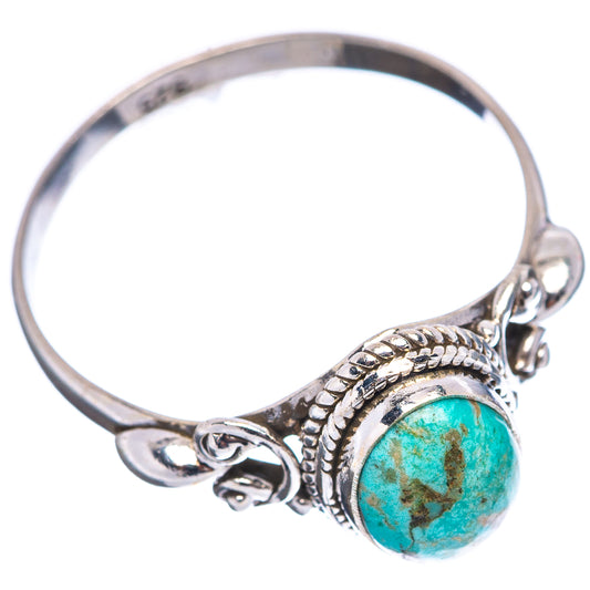Turquoise cabochon ring in .925 sterling silver, side view with rope bezel and loops