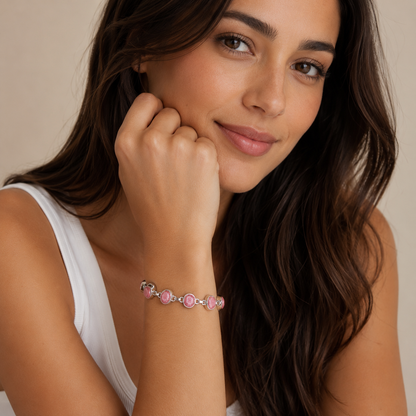 Rhodochrosite Bracelet 7 to 8" (.925 Sterling Silver)