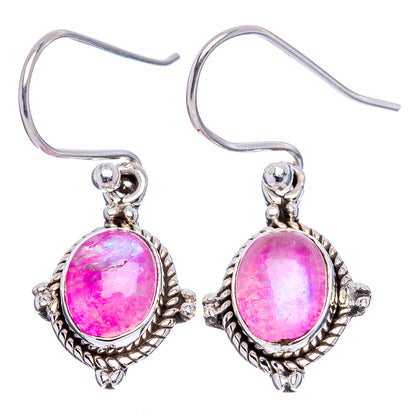 Pink Moonstone Earrings  1 1/8" (.925 Sterling Silver)