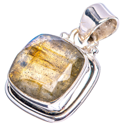 Sterling silver labradorite pendant with oval faceted gemstone, gold-gray flash bezel