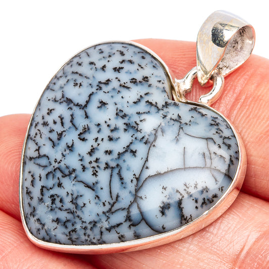 Dendritic Opal Heart Pendants 1 3/8" (925 Sterling Silver) P43276