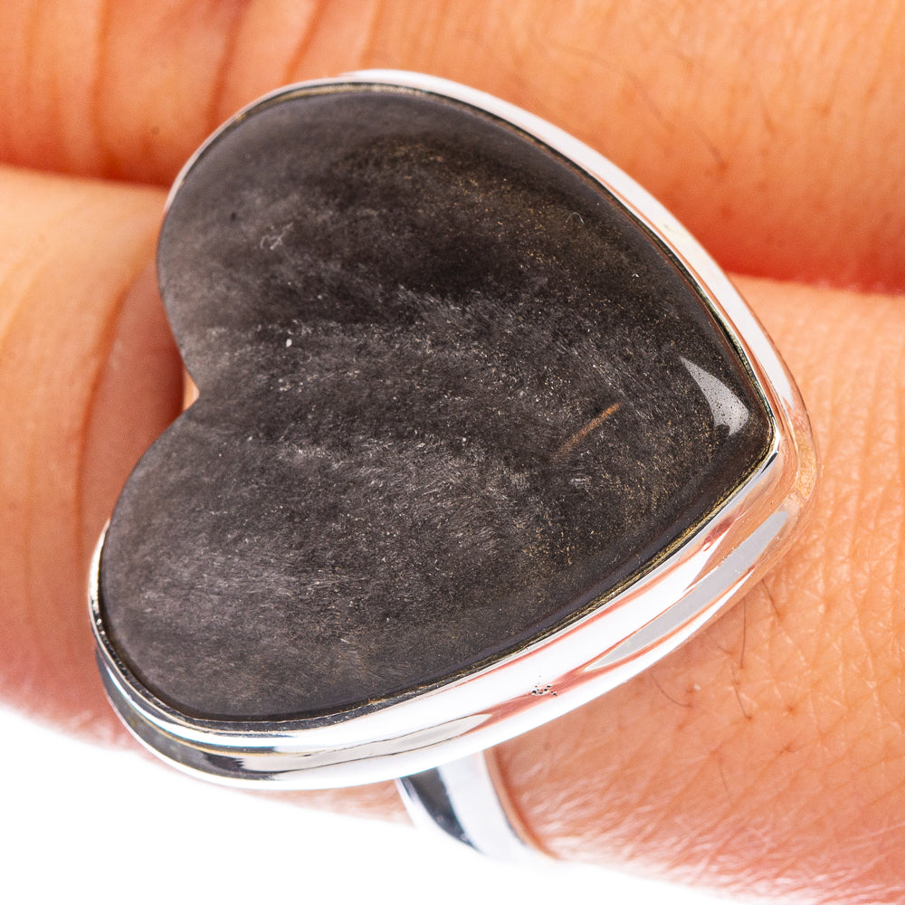 Large Gold Sheen Obsidian Ring Size 9 (925 Sterling Silver) R144358