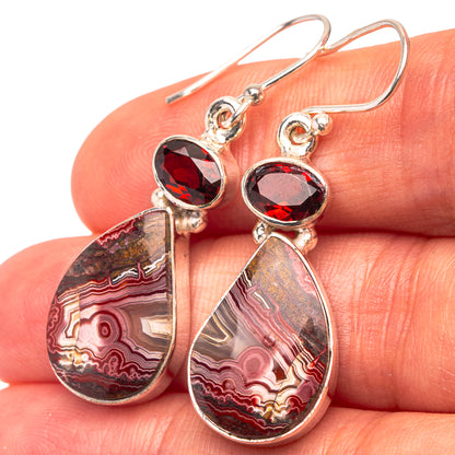 Crazy Lace Agate, Garnet 925 Sterling Silver Earrings 1 5/8" (925 Sterling Silver) EARR432222