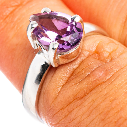 Faceted amethyst ring, oval purple gemstone in .925 sterling silver prong setting