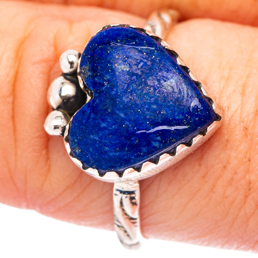Heart lapis lazuli ring, .925 sterling silver band, blue stone heart detail