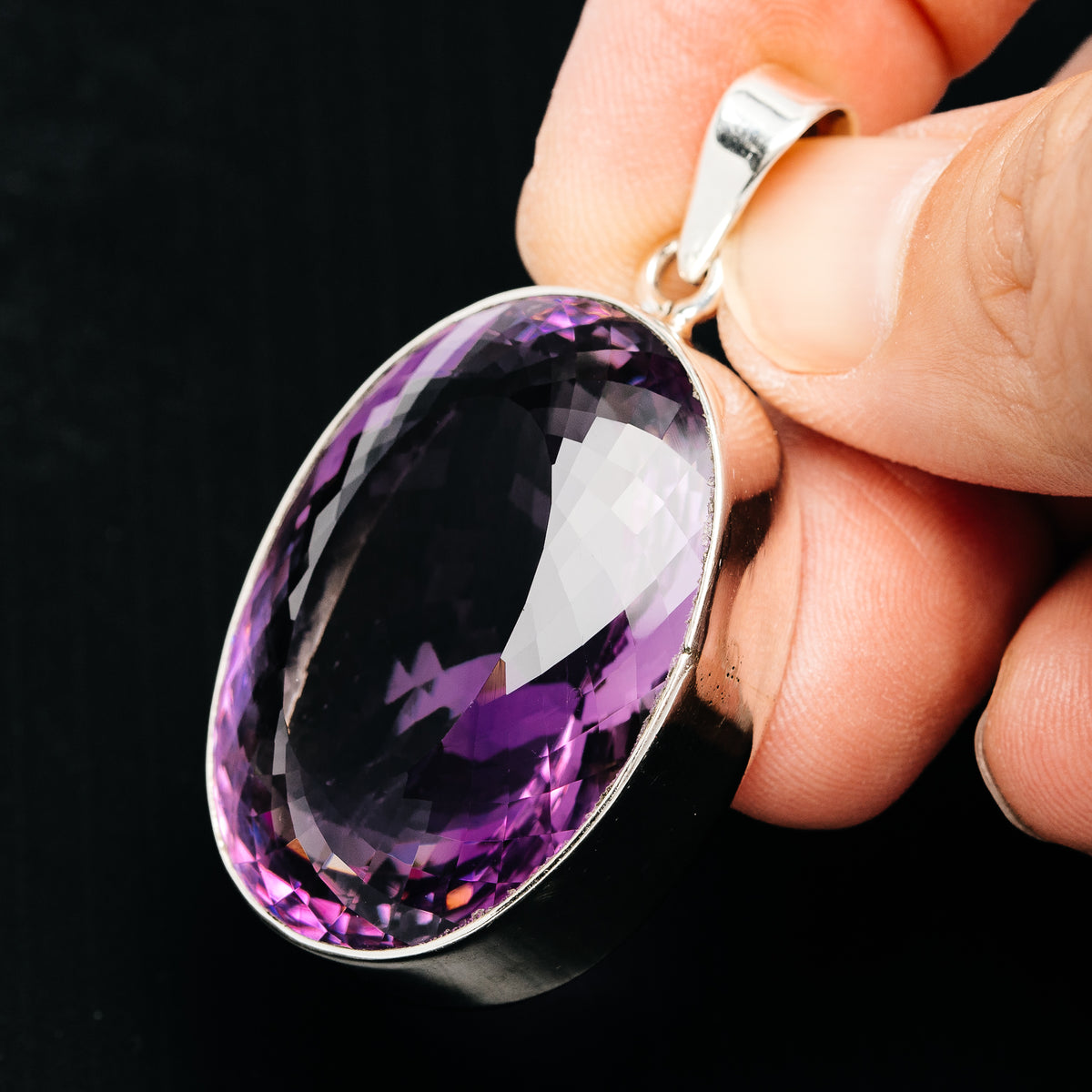 Premium 111ct Faceted Brazilian Amethyst Pendant 1 7/8" (.925 Sterling Silver)