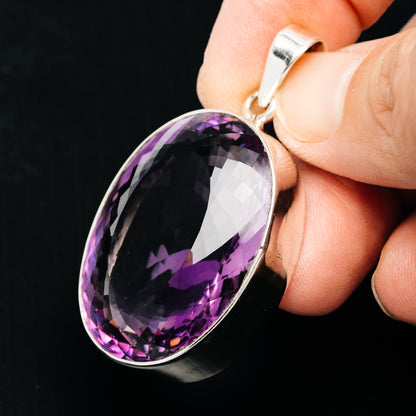 Premium 111ct Faceted Brazilian Amethyst Pendant 1 7/8" (.925 Sterling Silver)