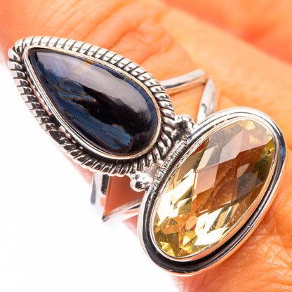 Large Lemon Quartz, Pietersite Ring Size 9.75 (925 Sterling Silver) R141453