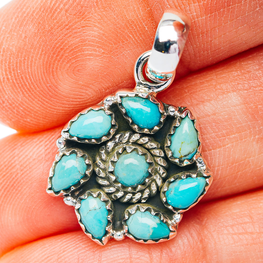 Southwestern Style Kingman Turquoise Pendant 1 1/8" (.925 Sterling Silver)