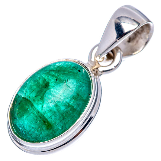 Sterling silver emerald pendant with oval bezel-set green gemstone, open view