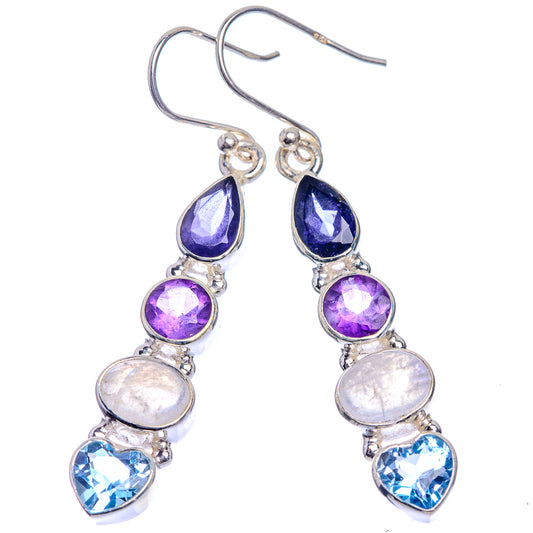 Rainbow Moonstone, Tanzanite, Amethyst, Blue Topaz Earrings 2" (925 Sterling Silver) E432999