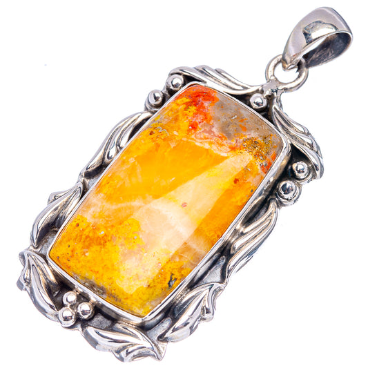 Sterling silver bumblebee jasper pendant with rectangular orange-yellow stone and decorative bezel