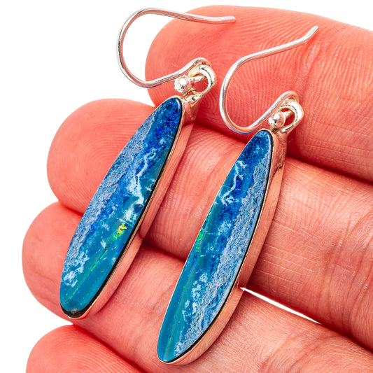 Sterling silver opal doublet drop earrings with blue-green teardrop stones