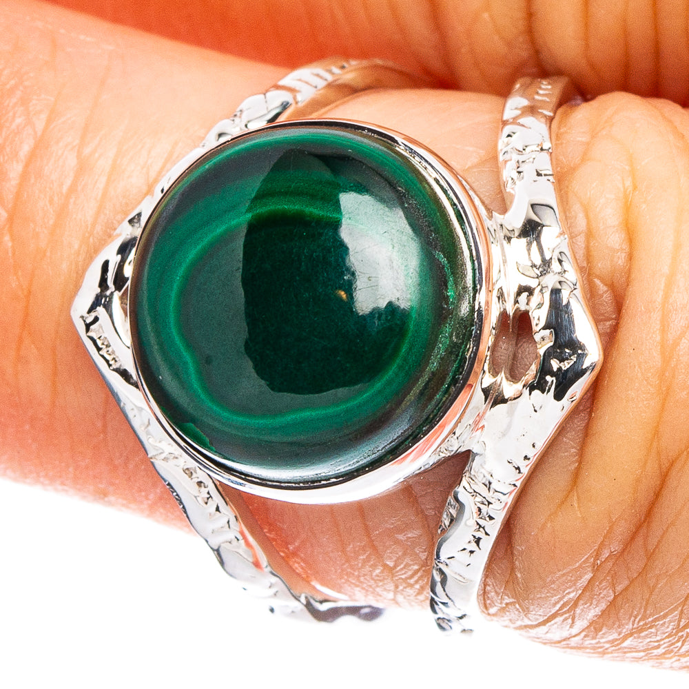 925 sterling silver oval malachite cabochon ring with ornate bezel