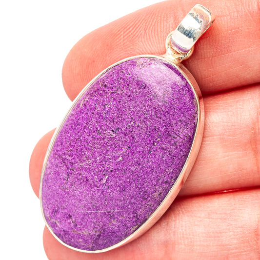 Oval purple purpurite pendant in .925 sterling silver bezel with bail