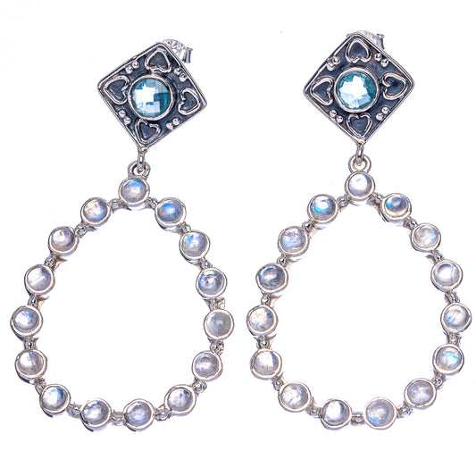 Signature Blue Topaz, Rainbow Moonstone Earrings 2 5/8" (925 Sterling Silver) E1354