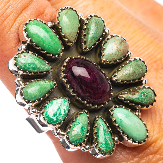 Exclusive Southwestern Style Puprle Spiny Oyster, Variscite Ring Size 9 Adjustable (.925 Sterling Silver)